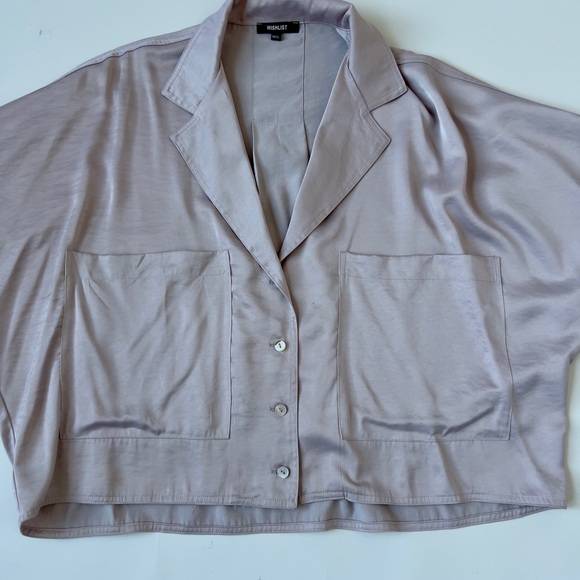 Silky Button-Up Cropped Shirt - Picture 2 of 5